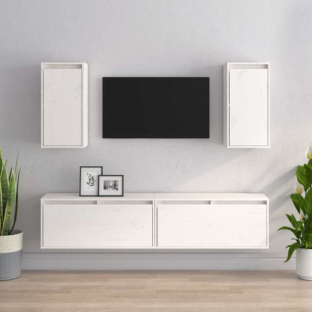 vidaXL 4 Piece TV Cabinet Set White Solid Wood Pine