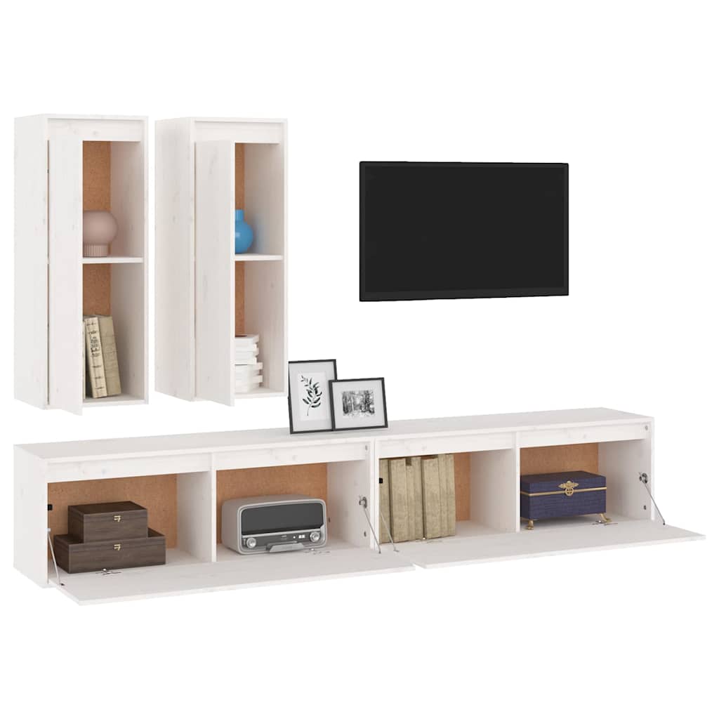 vidaXL 4 Piece TV Cabinet Set White Solid Wood Pine