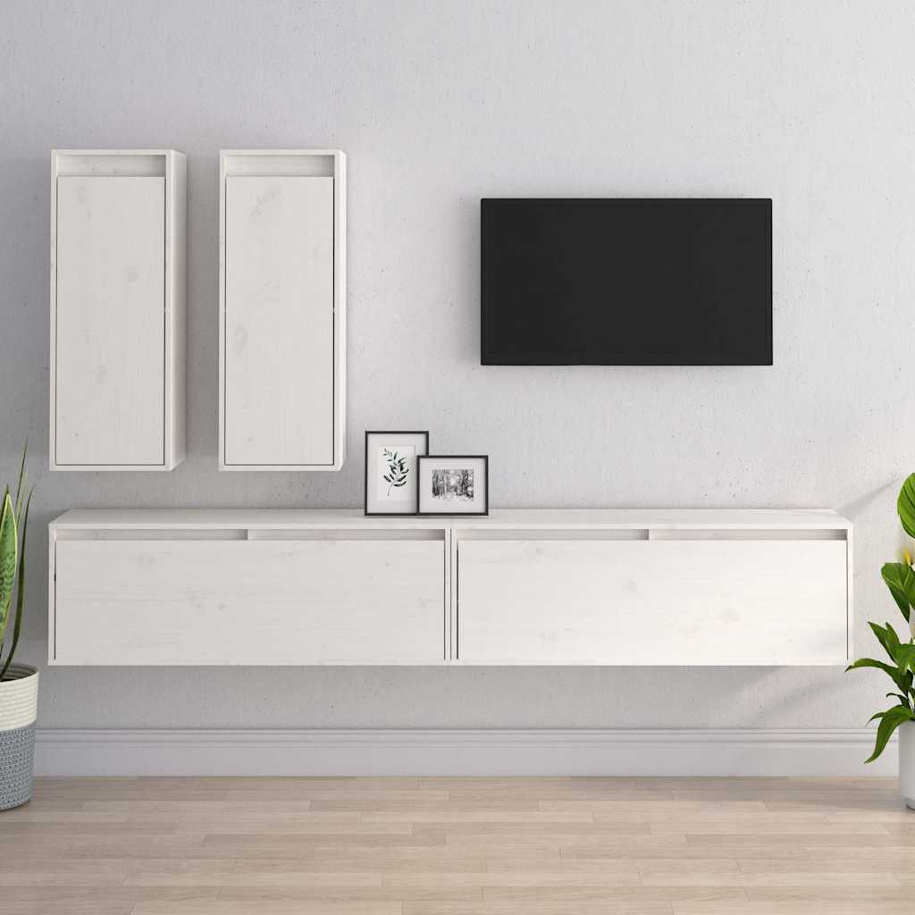 vidaXL 4 Piece TV Cabinet Set White Solid Wood Pine