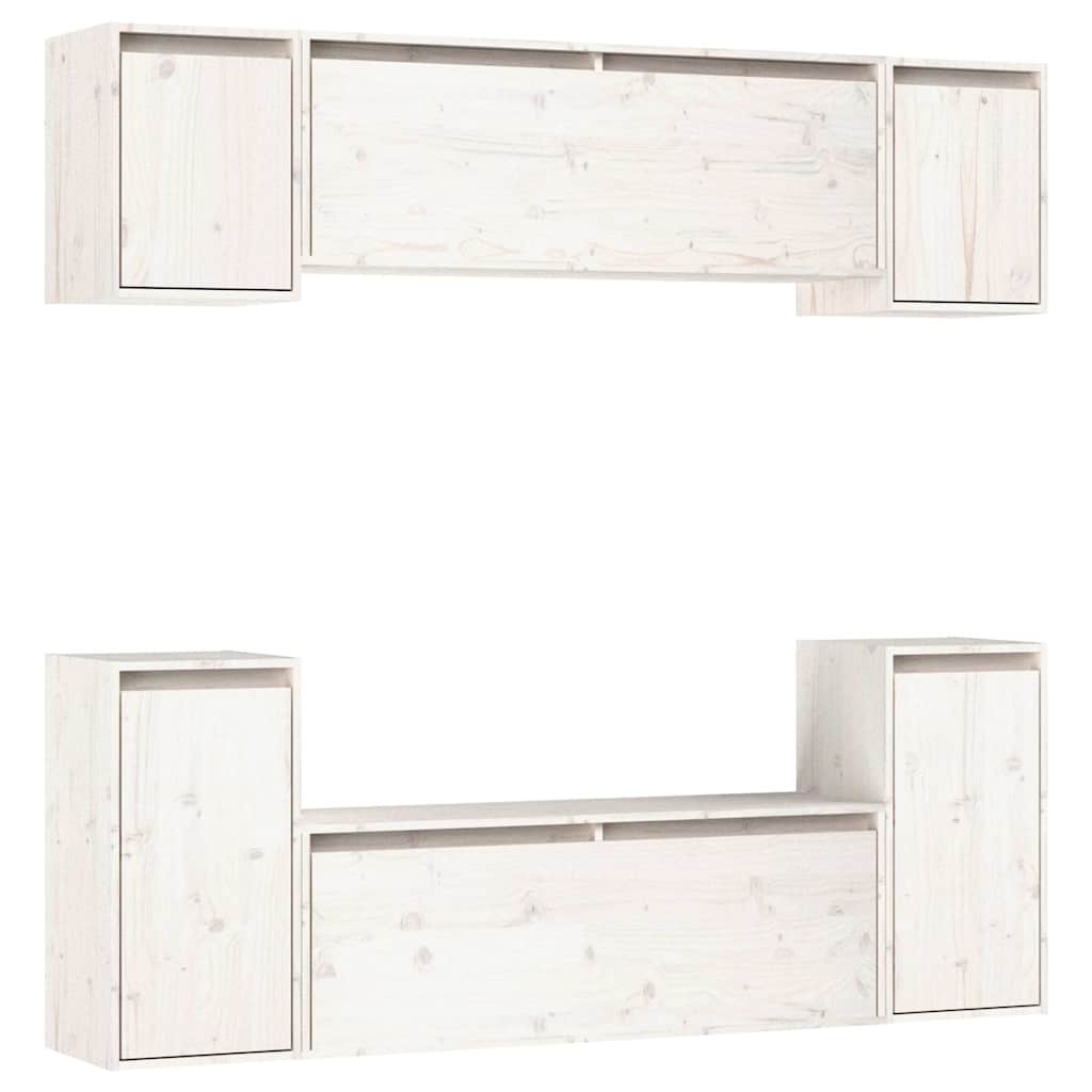 vidaXL 6 Piece TV Cabinet Set White Solid Wood Pine