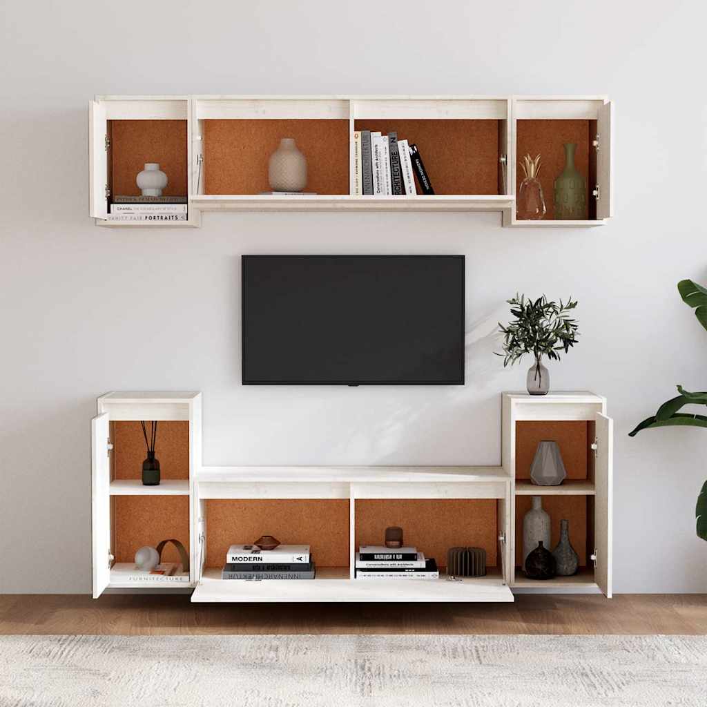 vidaXL 6 Piece TV Cabinet Set White Solid Wood Pine