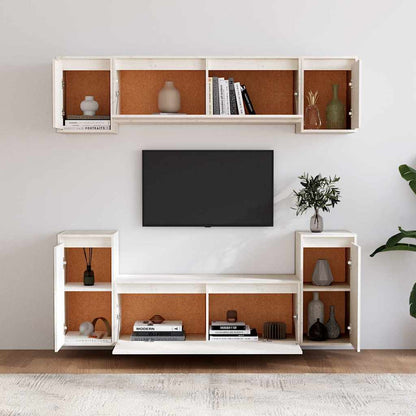 vidaXL 6 Piece TV Cabinet Set White Solid Wood Pine