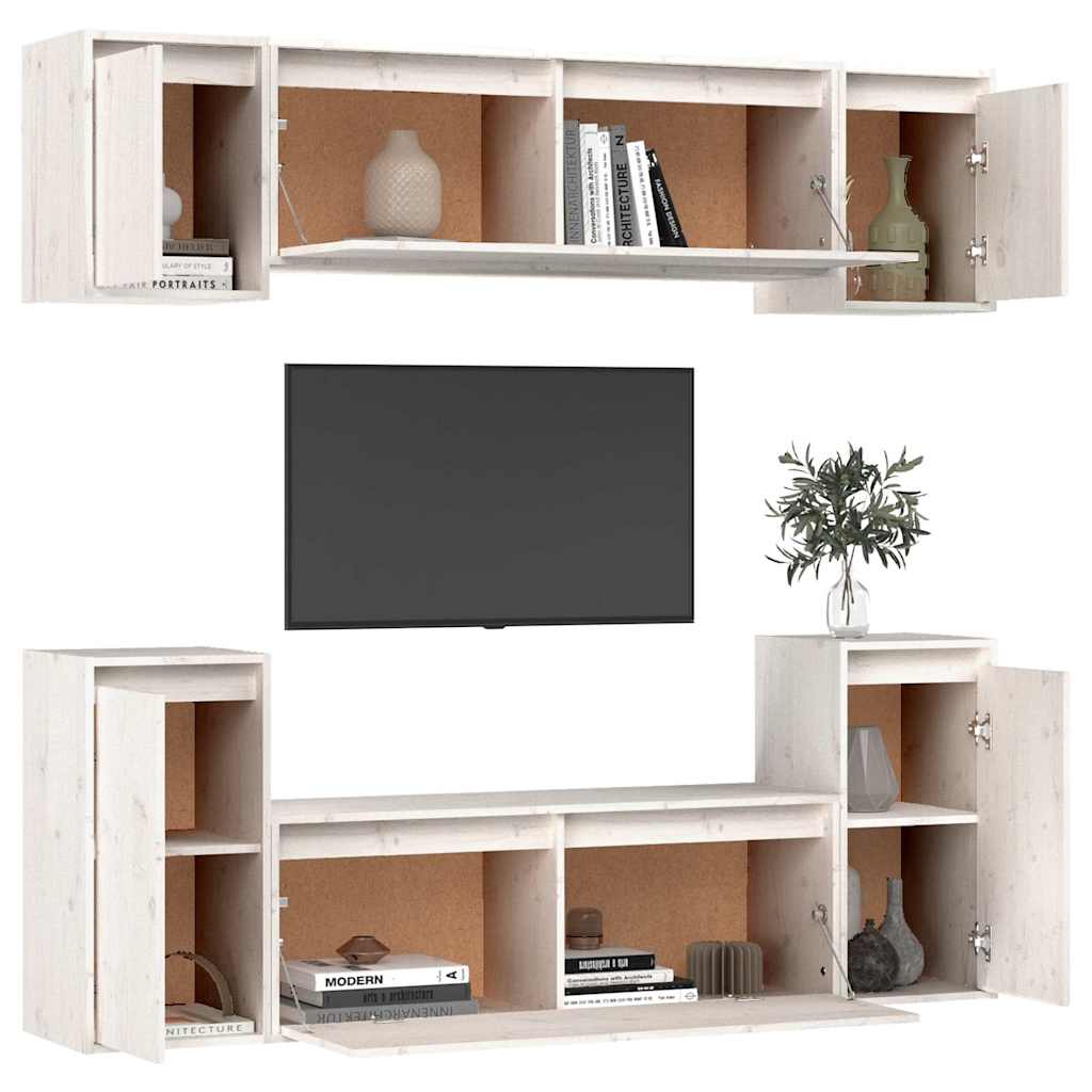 vidaXL 6 Piece TV Cabinet Set White Solid Wood Pine