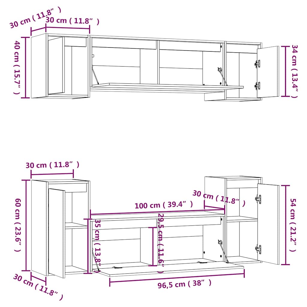 vidaXL 6 Piece TV Cabinet Set White Solid Wood Pine