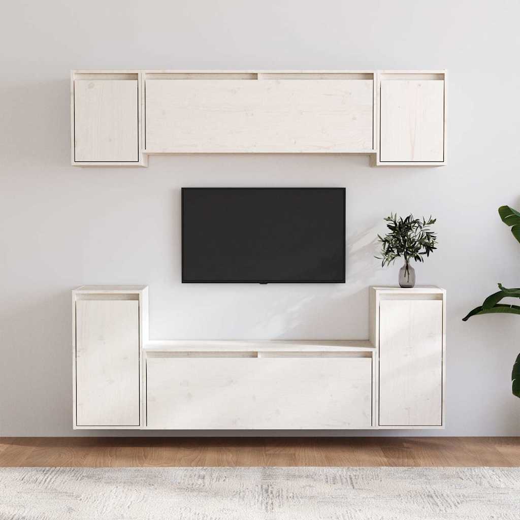 vidaXL 6 Piece TV Cabinet Set White Solid Wood Pine
