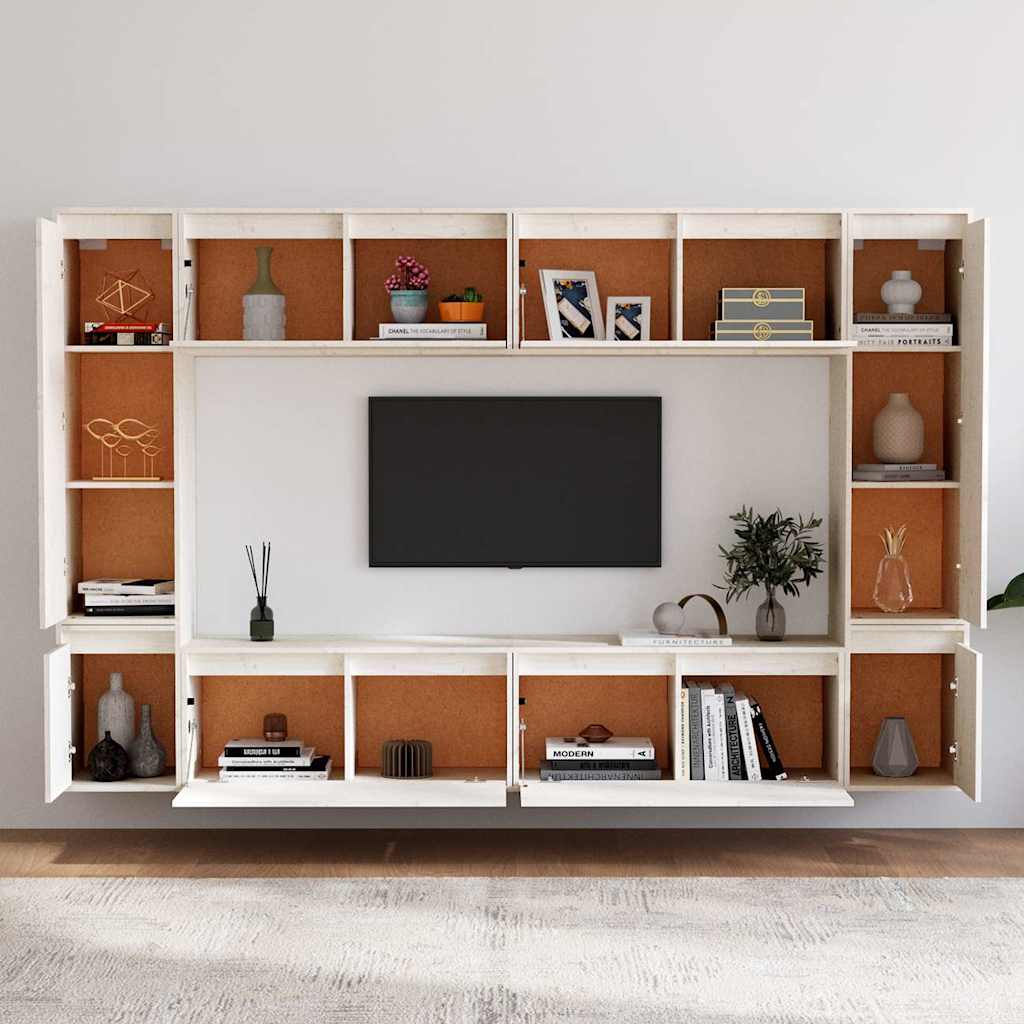 vidaXL 8 Piece Wall-mounted TV Cabinet Set White Solid Wood Pine