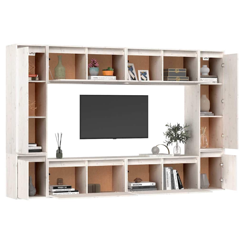 vidaXL 8 Piece Wall-mounted TV Cabinet Set White Solid Wood Pine