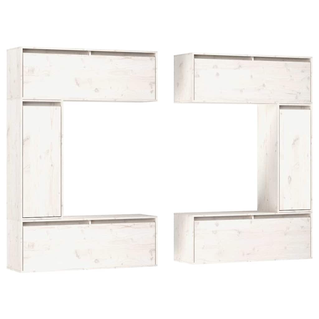 vidaXL 6 Piece TV Cabinet Set White Solid Wood Pine