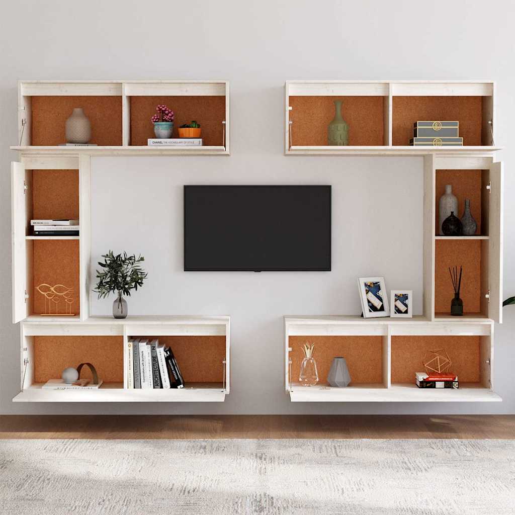 vidaXL 6 Piece TV Cabinet Set White Solid Wood Pine
