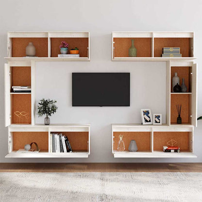 vidaXL 6 Piece TV Cabinet Set White Solid Wood Pine