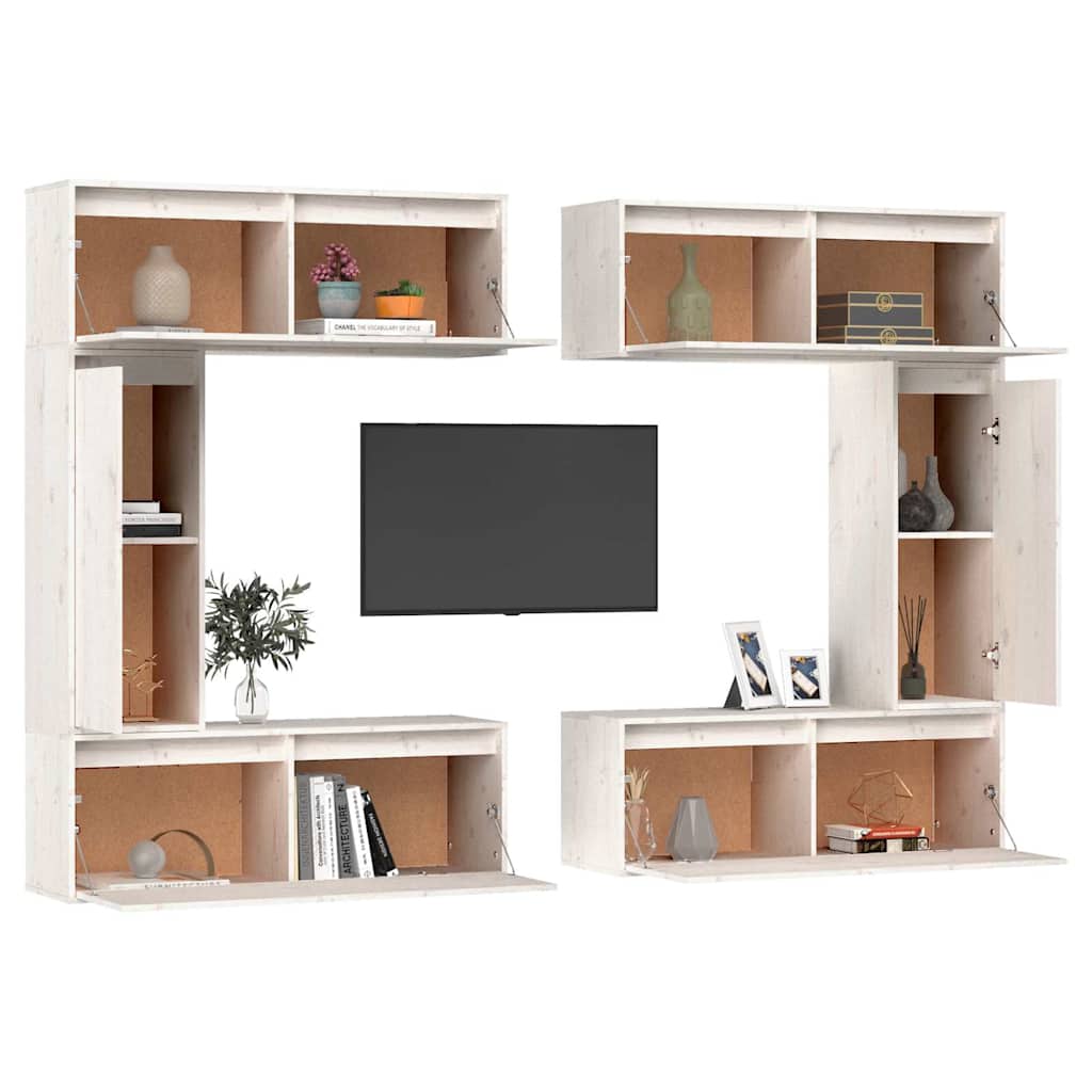 vidaXL 6 Piece TV Cabinet Set White Solid Wood Pine