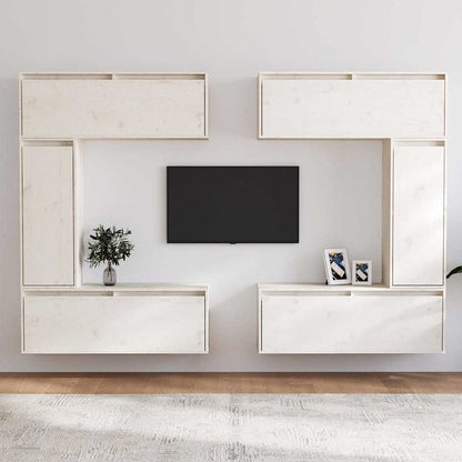 vidaXL 6 Piece TV Cabinet Set White Solid Wood Pine