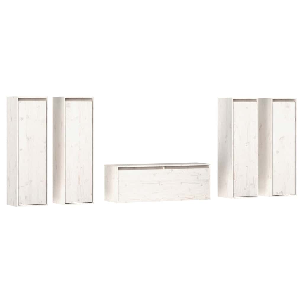 vidaXL 5 Piece TV Cabinet Set White Solid Wood Pine
