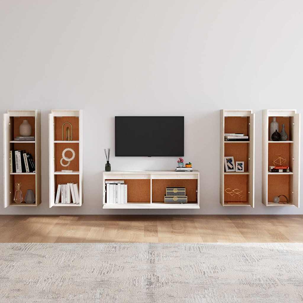 vidaXL 5 Piece TV Cabinet Set White Solid Wood Pine