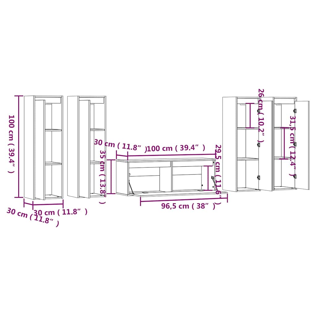 vidaXL 5 Piece TV Cabinet Set White Solid Wood Pine