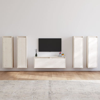 vidaXL 5 Piece TV Cabinet Set White Solid Wood Pine