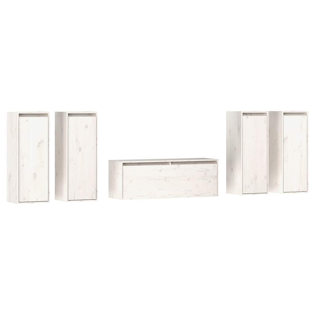 vidaXL 5 Piece TV Cabinet Set White Solid Wood Pine
