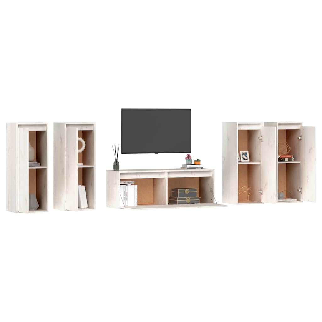 vidaXL 5 Piece TV Cabinet Set White Solid Wood Pine