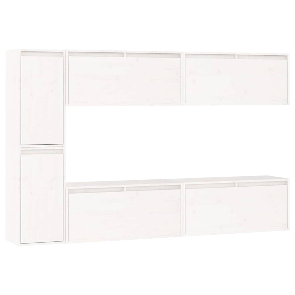 vidaXL 6 Piece TV Cabinet Set White Solid Wood Pine