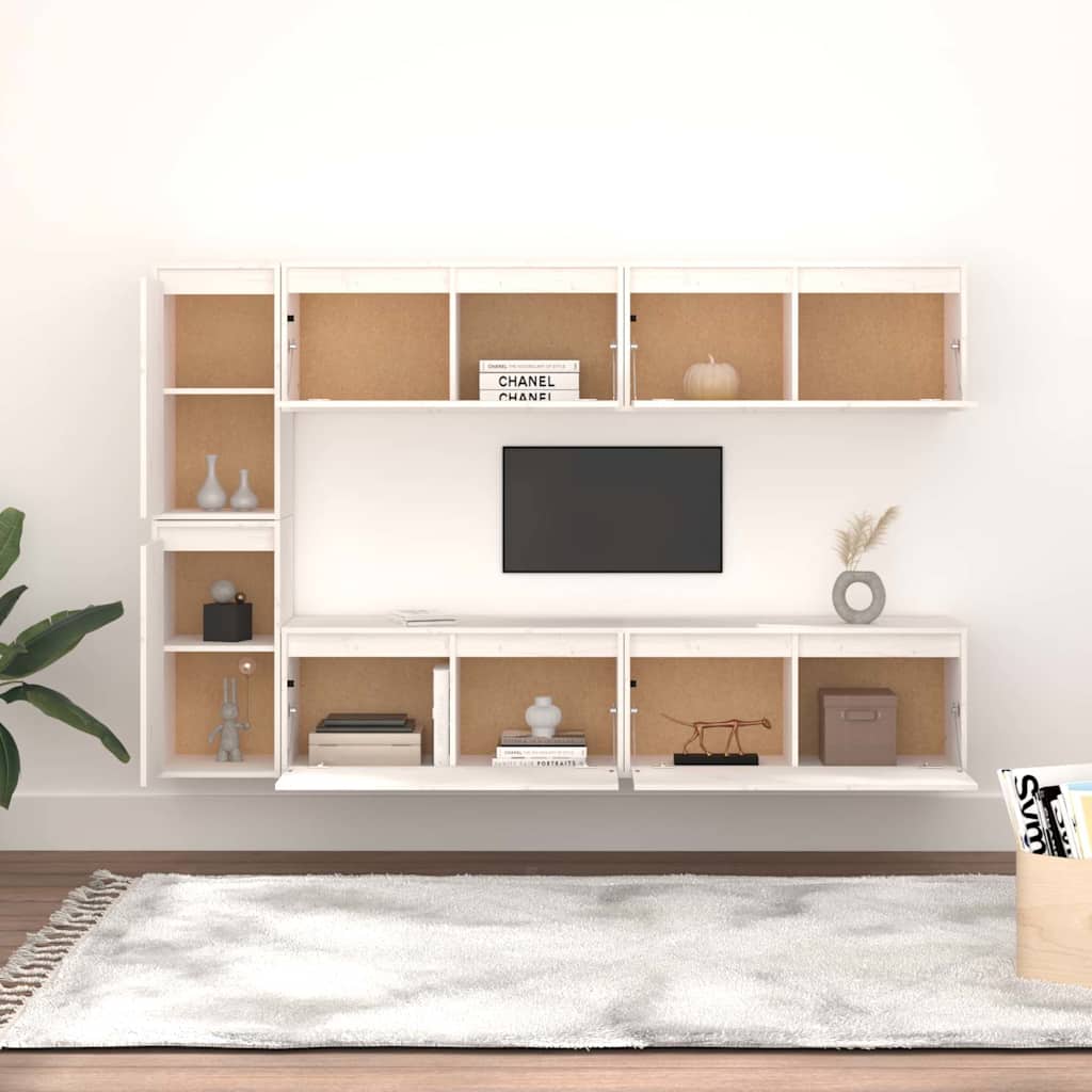 vidaXL 6 Piece TV Cabinet Set White Solid Wood Pine