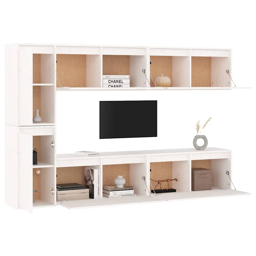 vidaXL 6 Piece TV Cabinet Set White Solid Wood Pine