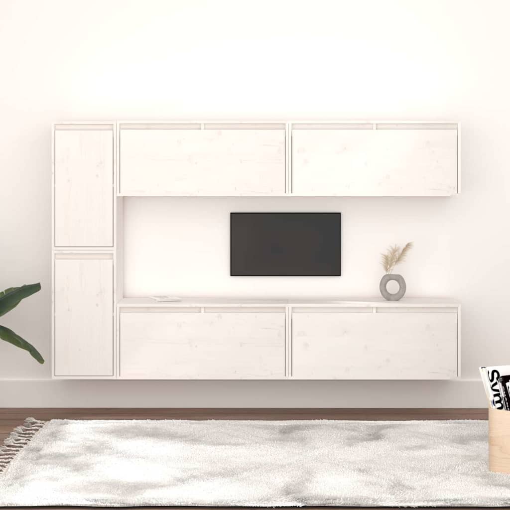 vidaXL 6 Piece TV Cabinet Set White Solid Wood Pine