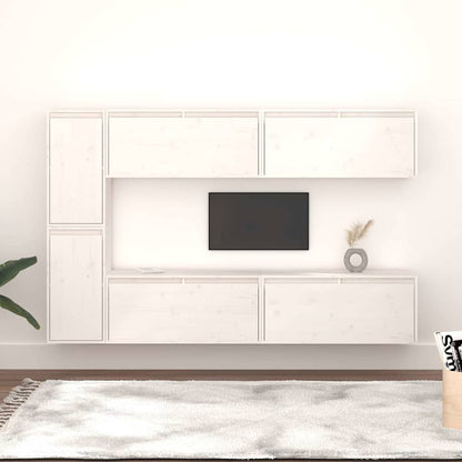 vidaXL 6 Piece TV Cabinet Set White Solid Wood Pine