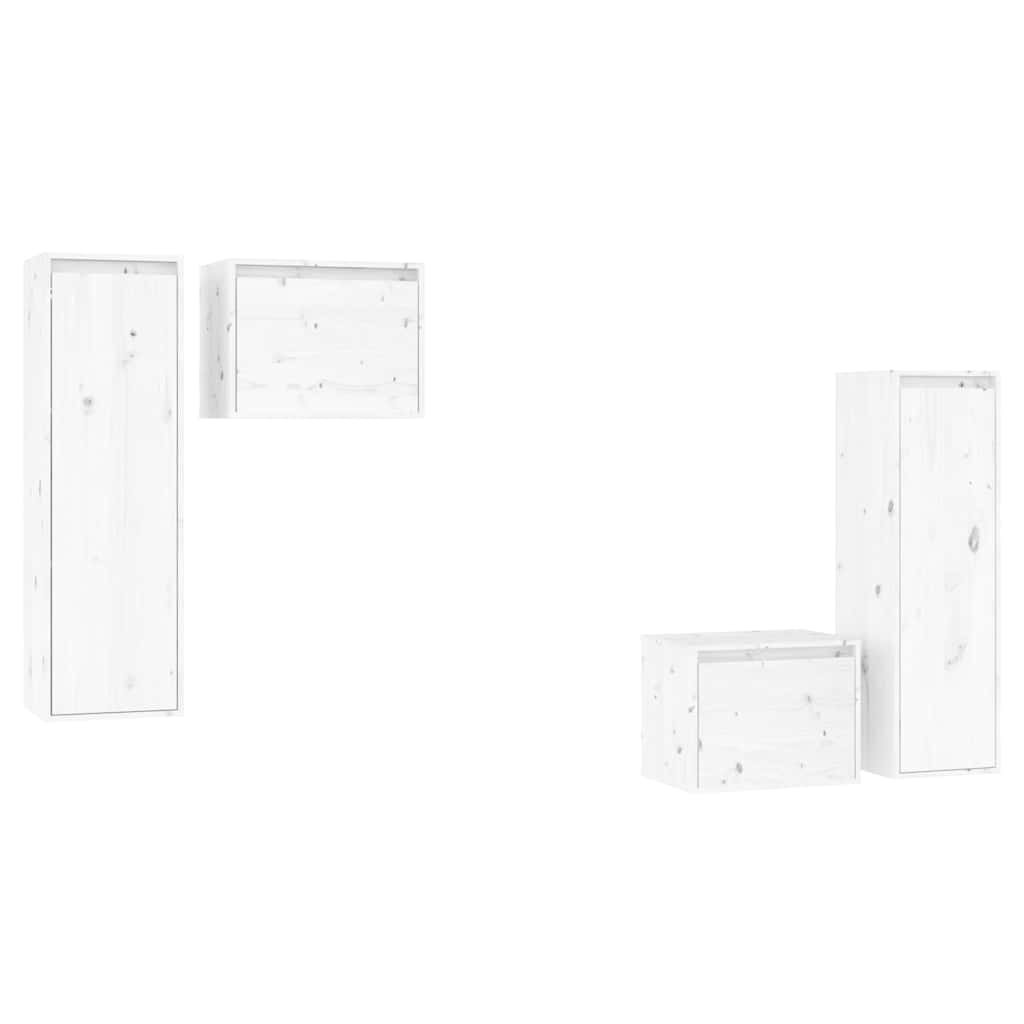 vidaXL 4 Piece TV Cabinet Set White Solid Wood Pine