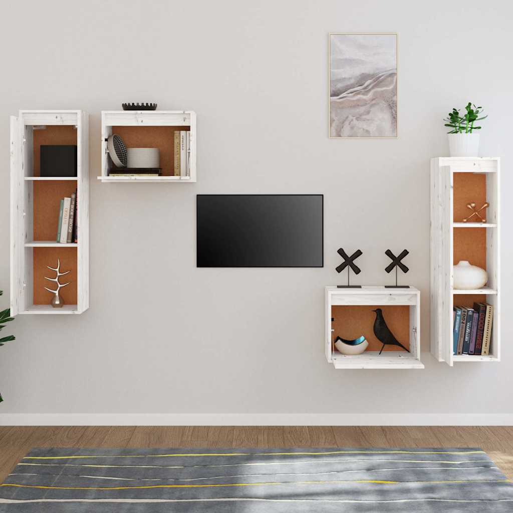 vidaXL 4 Piece TV Cabinet Set White Solid Wood Pine