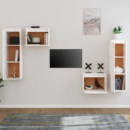vidaXL 4 Piece TV Cabinet Set White Solid Wood Pine