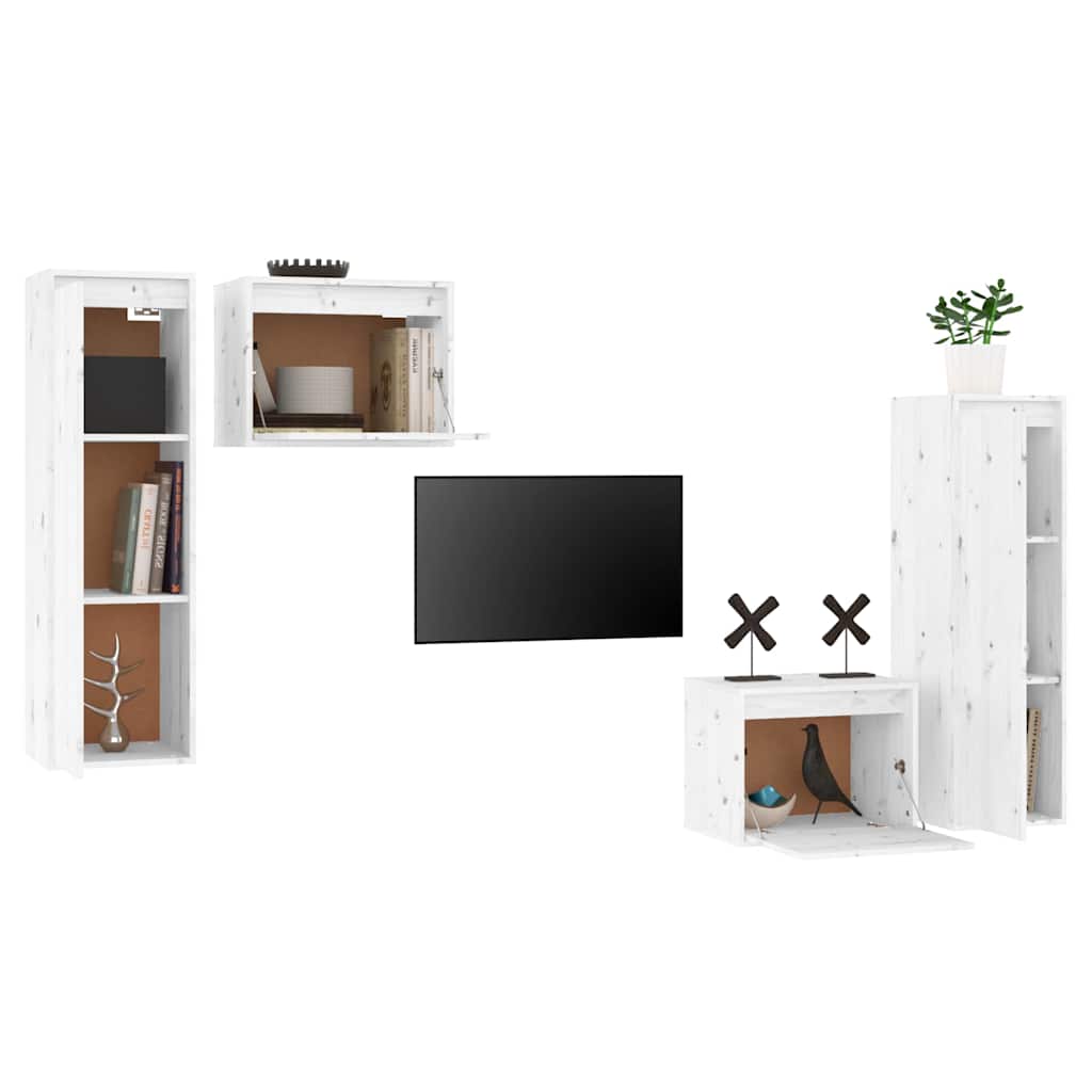 vidaXL 4 Piece TV Cabinet Set White Solid Wood Pine