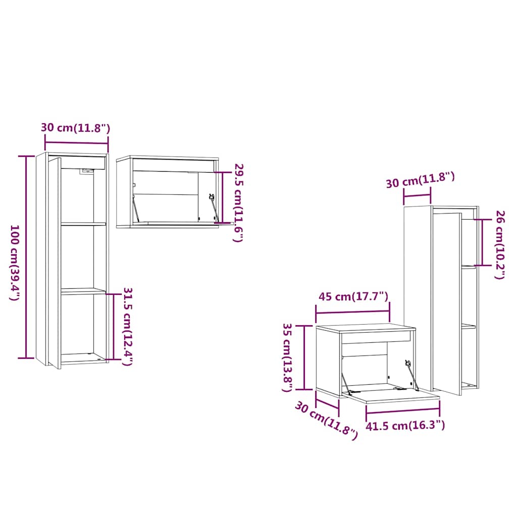 vidaXL 4 Piece TV Cabinet Set White Solid Wood Pine