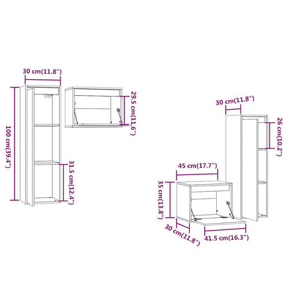 vidaXL 4 Piece TV Cabinet Set White Solid Wood Pine