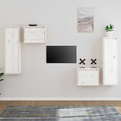vidaXL 4 Piece TV Cabinet Set White Solid Wood Pine