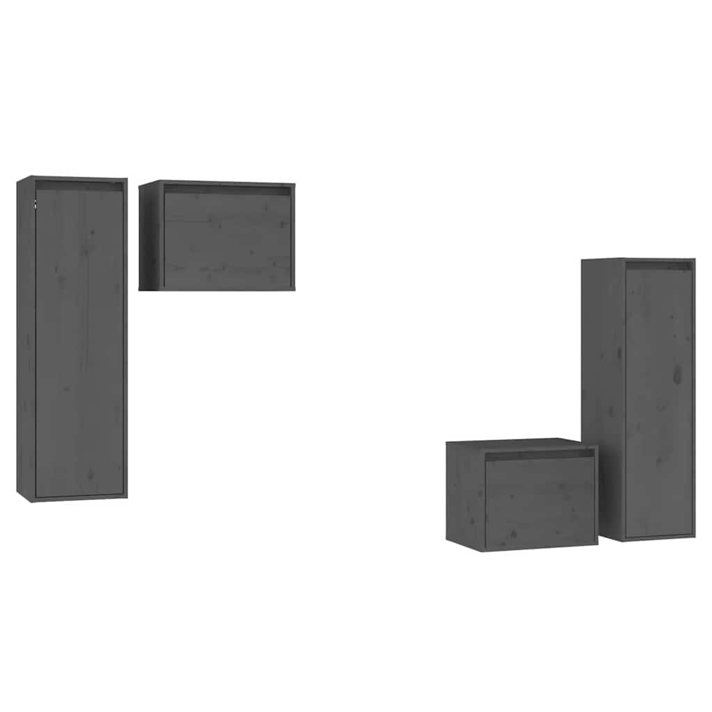 vidaXL 4 Piece TV Cabinet Set Grey Solid Wood Pine