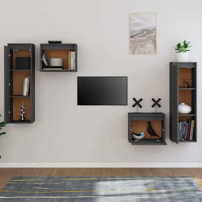 vidaXL 4 Piece TV Cabinet Set Grey Solid Wood Pine