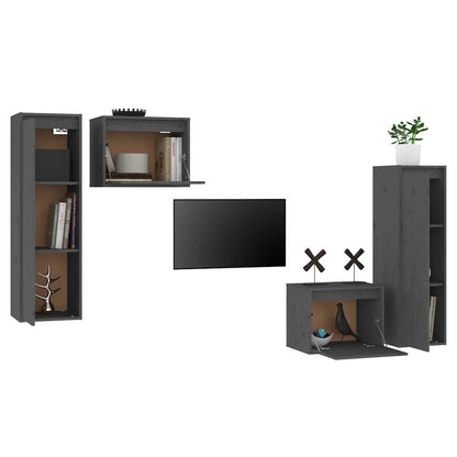 vidaXL 4 Piece TV Cabinet Set Grey Solid Wood Pine