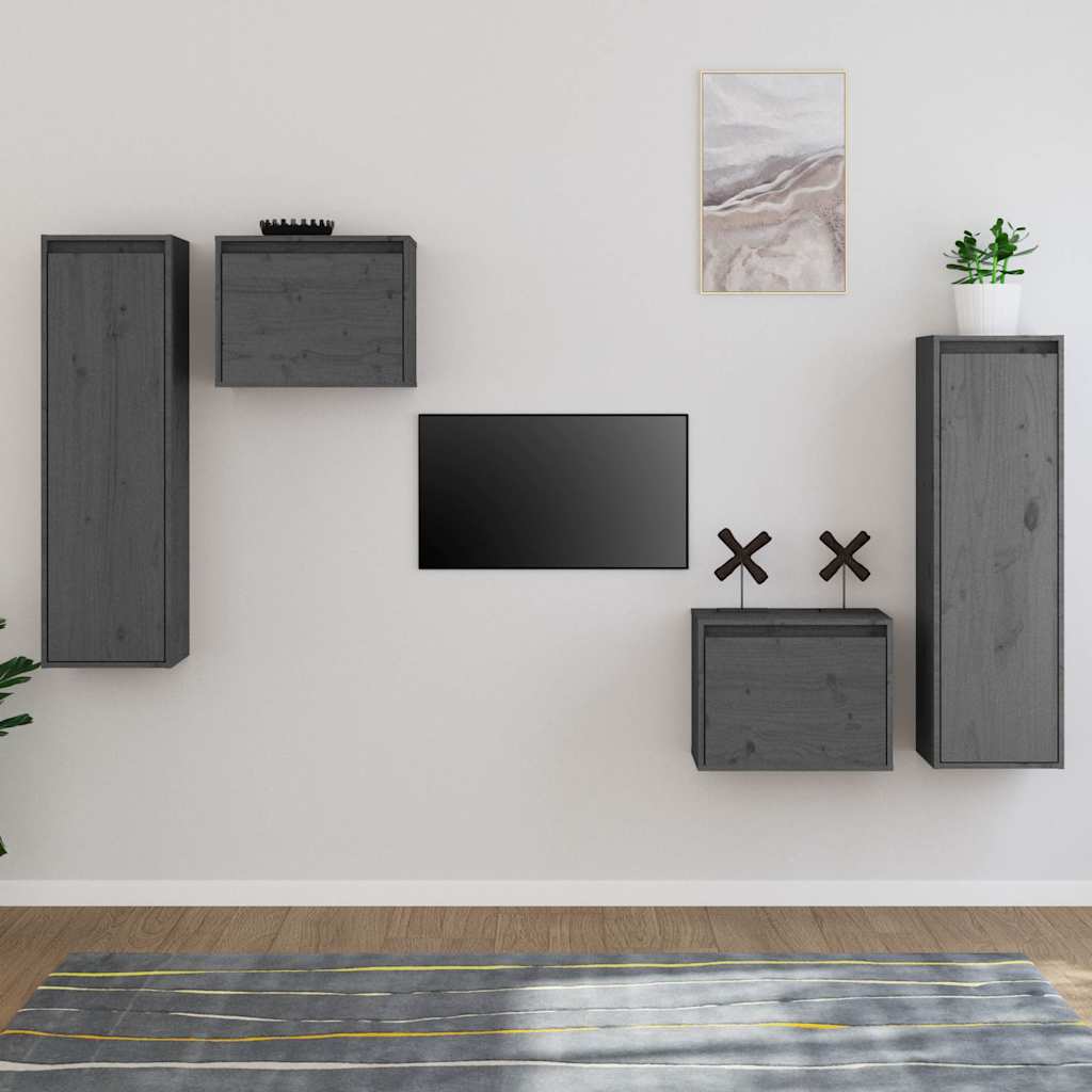 vidaXL 4 Piece TV Cabinet Set Grey Solid Wood Pine