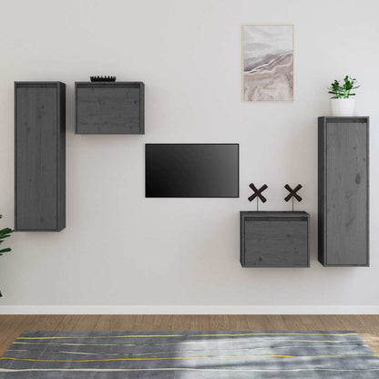 vidaXL 4 Piece TV Cabinet Set Grey Solid Wood Pine