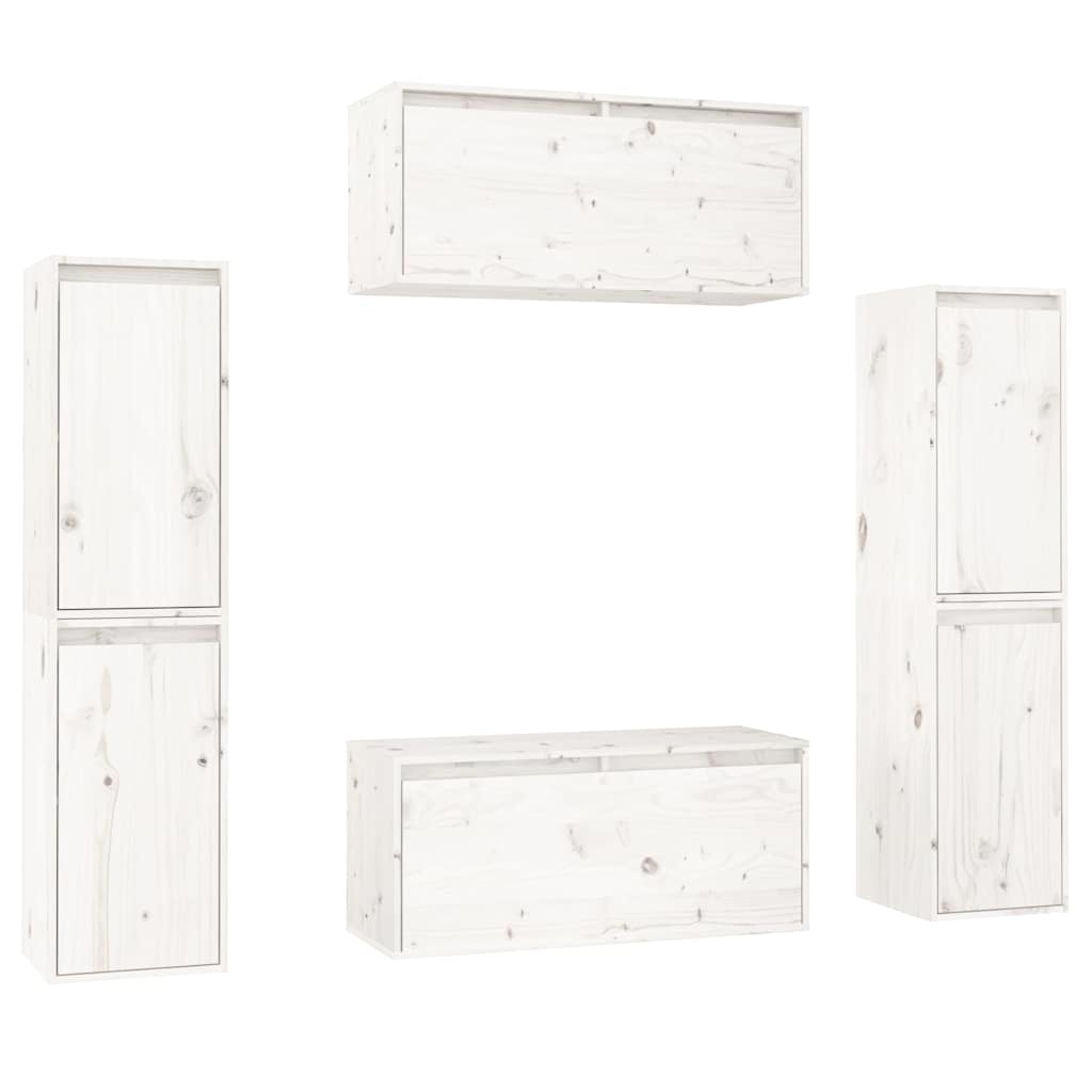 vidaXL 6 Piece TV Cabinet Set White Solid Wood Pine