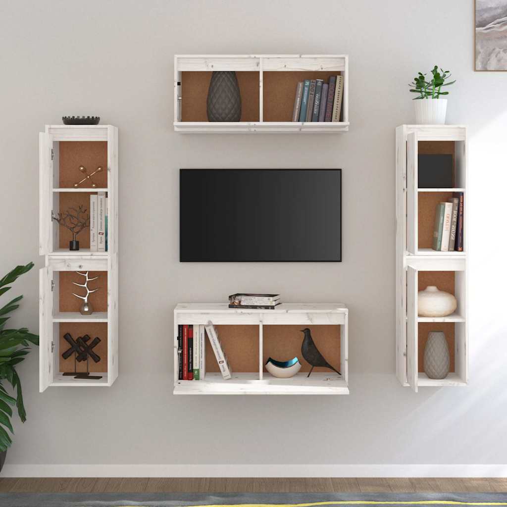 vidaXL 6 Piece TV Cabinet Set White Solid Wood Pine