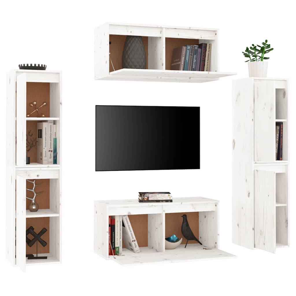 vidaXL 6 Piece TV Cabinet Set White Solid Wood Pine
