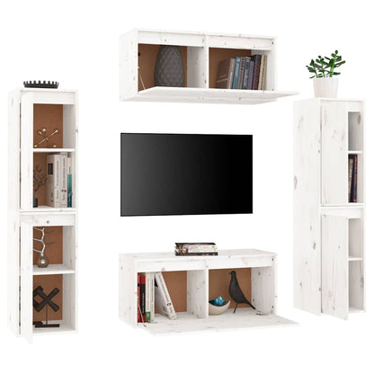 vidaXL 6 Piece TV Cabinet Set White Solid Wood Pine