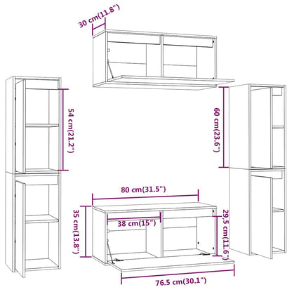 vidaXL 6 Piece TV Cabinet Set White Solid Wood Pine
