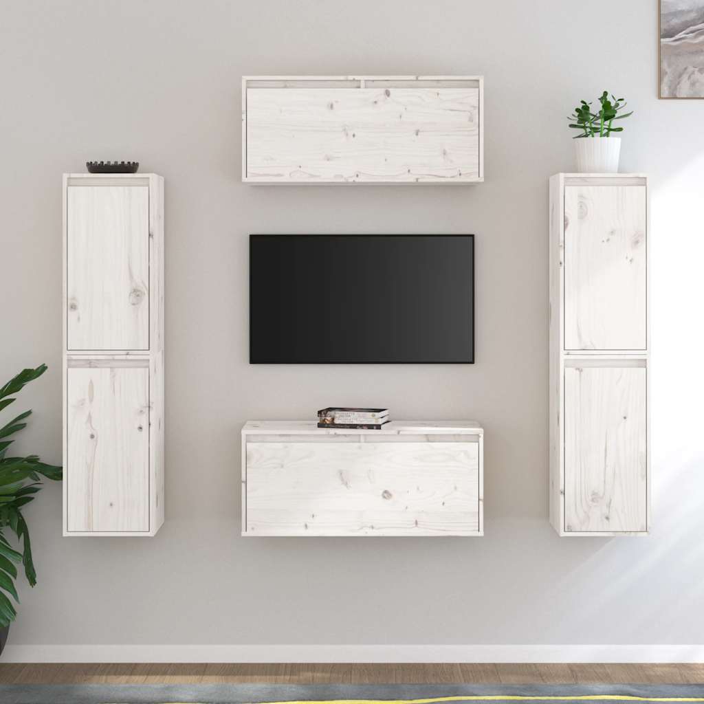 vidaXL 6 Piece TV Cabinet Set White Solid Wood Pine