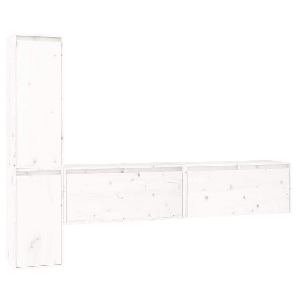 vidaXL 4 Piece TV Cabinet Set White Solid Wood Pine
