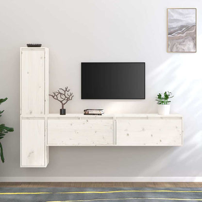 vidaXL 4 Piece TV Cabinet Set White Solid Wood Pine