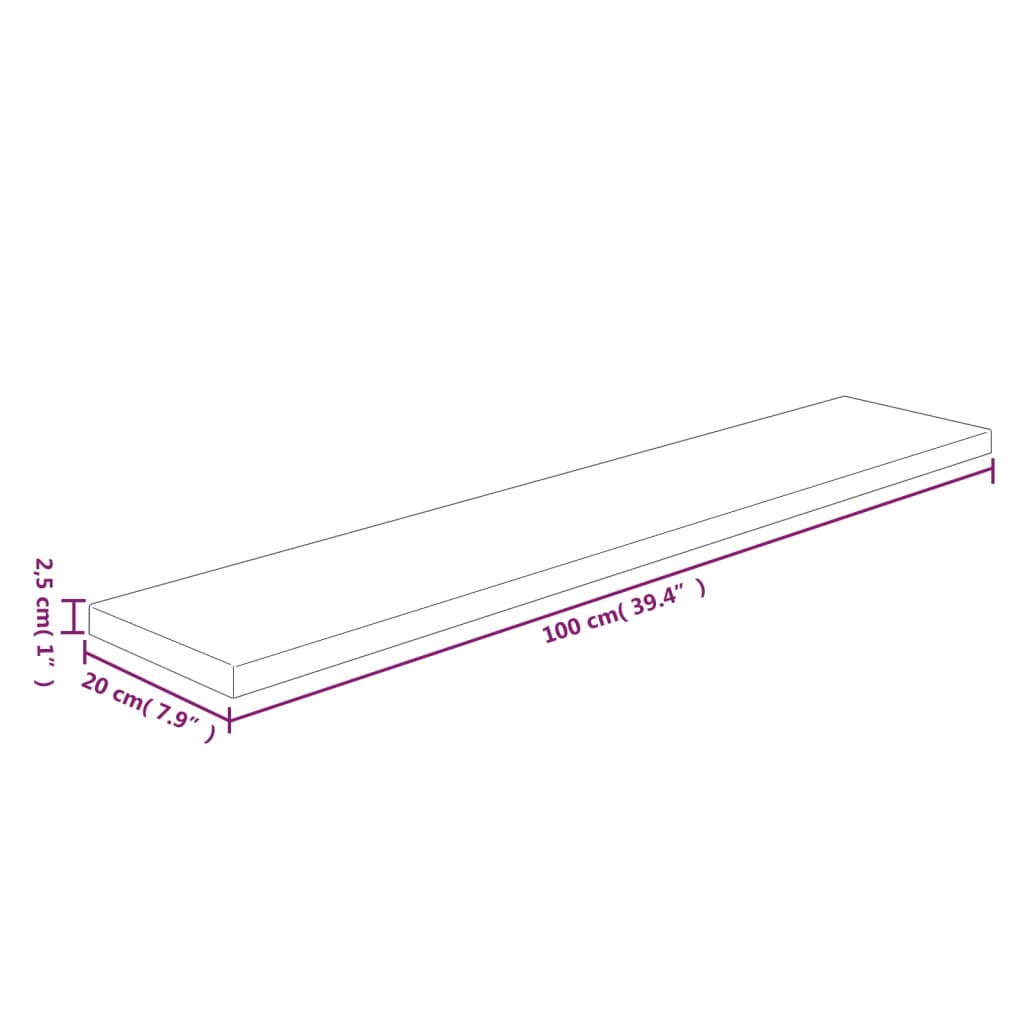 vidaXL Shelf Board 100x20x2.5 cm Untreated Solid Wood Oak