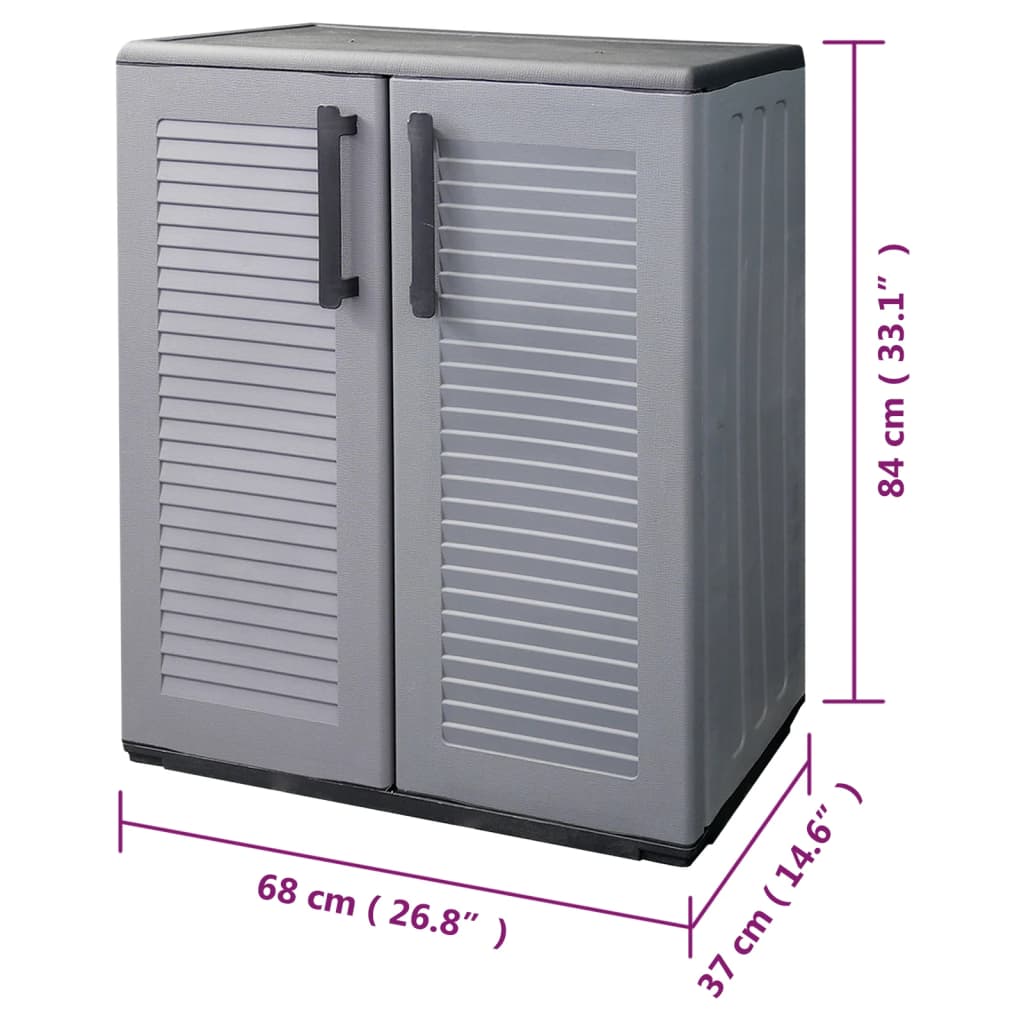 vidaXL Garden Storage Cabinet Grey and Black 68x37x84 cm PP