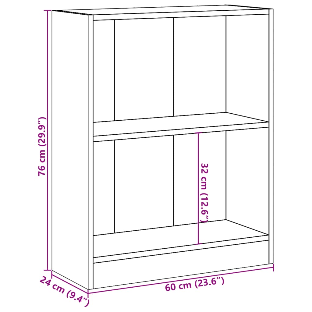 vidaXL Bookcase Smoked Oak 60x24x76 cm Engineered Wood
